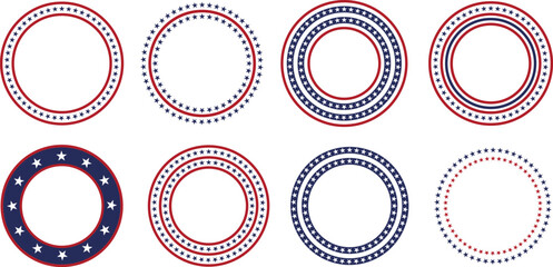 Patriotic American Flag Inspired Circle Frames for Design. USA Patriotic Circle Border.