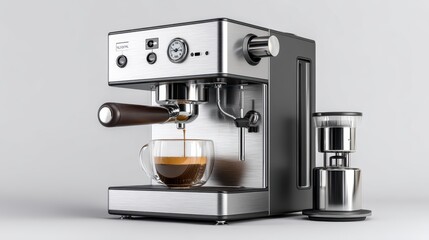 a high-end coffee machine on a white isolated background, sleek and modern design