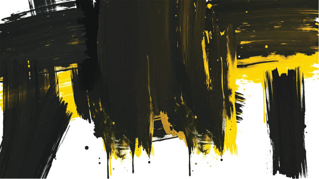 Black and yellow brush strokes texture background. Yellow and black abstract background with bold brush strokes. 