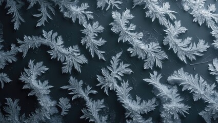 Close-Up of Frosty Patterns on Glass - Ice Crystal Nature Photography