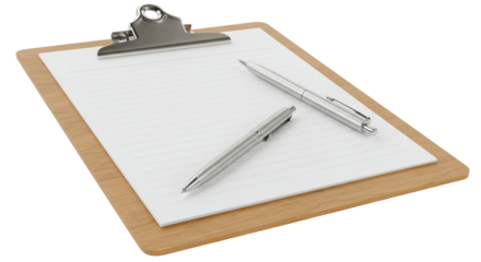 Isolated Clipboard with Blank Paper and Silver Pens
