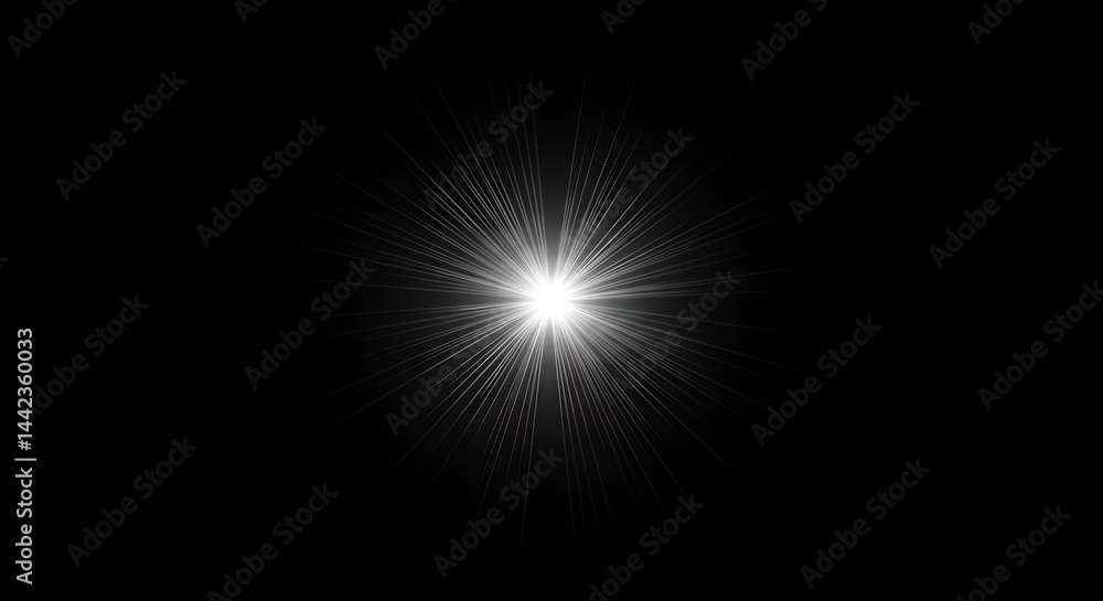 Poster abstract bright light source creating a starburst effect emanating outward. digital overlay or photo