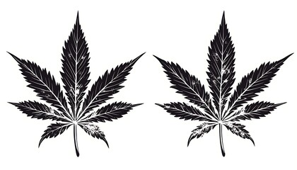 Two detailed cannabis leaves