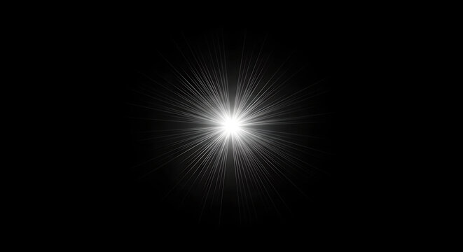 Abstract bright light source creating a starburst effect emanating outward. Digital overlay or photoshop effect for photography, design, and visual projects.