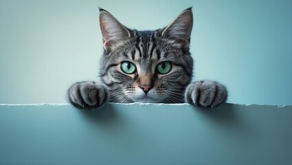 Sweet little gray kitty looks and frolics on a yellow surface.