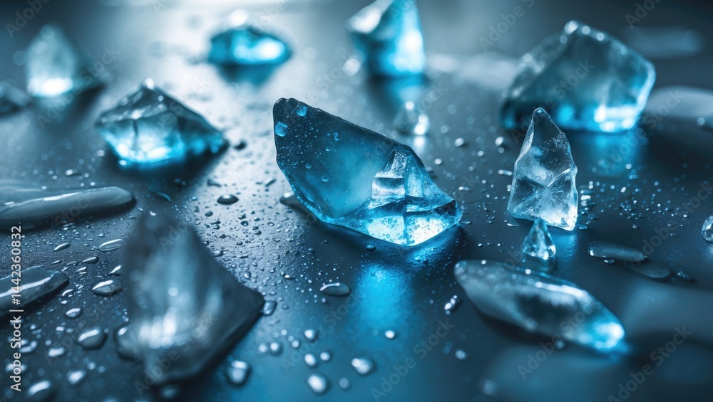 Poster unique ice crystals displayed in the background, highlighted image with space for copy