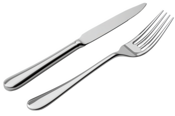 Metallic Knife And Fork On Transparent Background