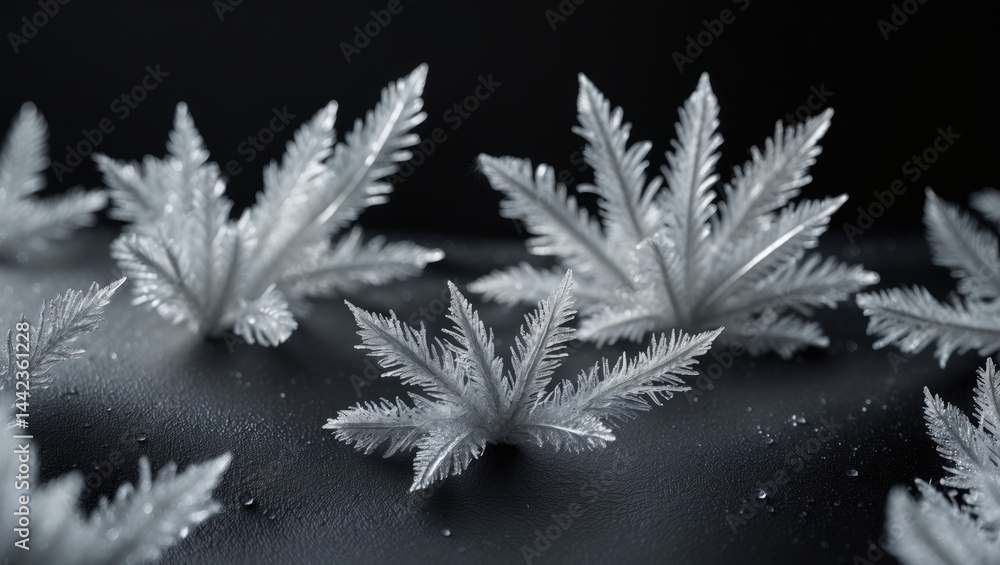 Poster detailed macro shot of frost artistry. this abstract winter image presents intricate frostwork on a 