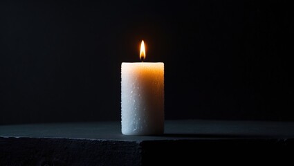 Illuminated candle in corner with a black backdrop