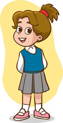 Vector illustration of cute little student children standing on a white background.