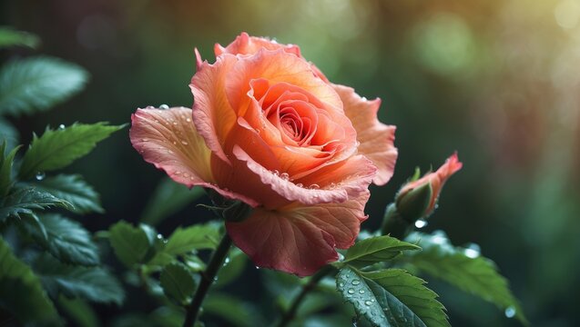 Detailed view of an orange hibiscus with a flower bud and hibiscus rose bud