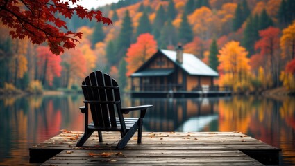 Fototapeta premium Lakeside dock amid peaceful trees