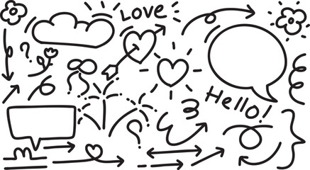 Cute hand drawn doodle vector set, love, Natural , star, cloud, weather, rainbow, flower, bubble, heart and creative design vector collection.