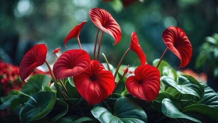 Intimate view of red flower within garden market