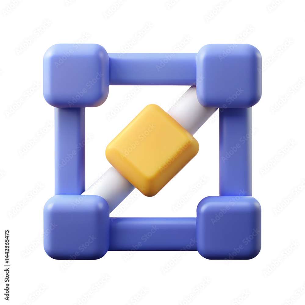 Poster abstract 3d rendered square object with intersecting shapes isolated on background design icon