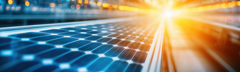 Solar panels reflecting sunlight in modern facility