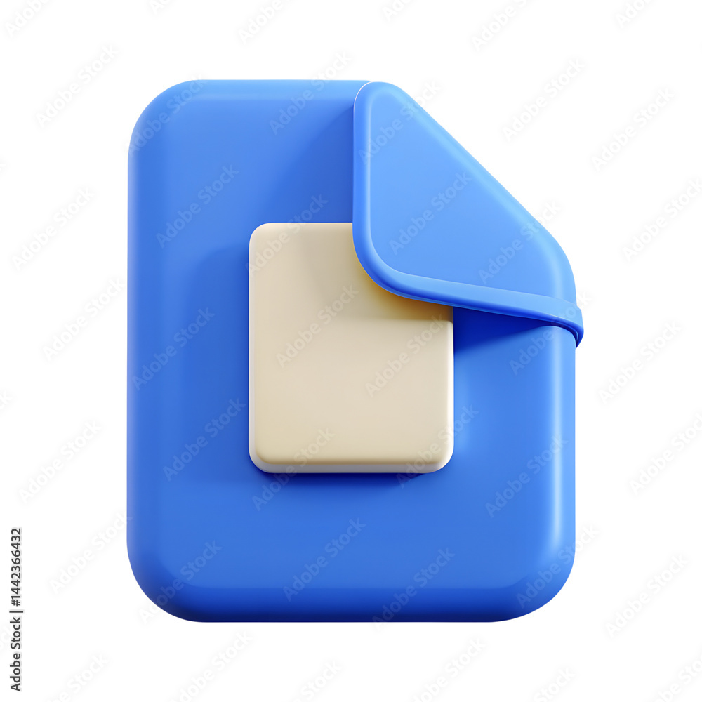 Poster blue file icon with beige page realistic 3d render on background