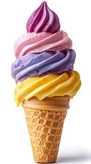 Triple-scoop ice cream cone, vibrant colors