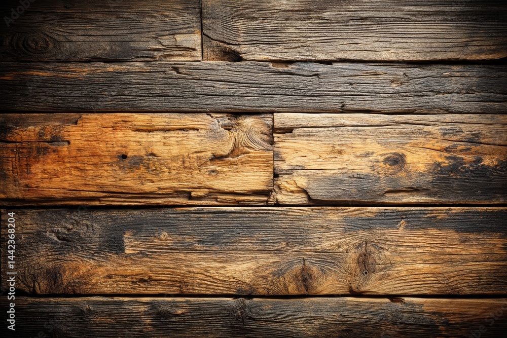Poster old red wood serves as the background for a rustic wooden surface that has copy space