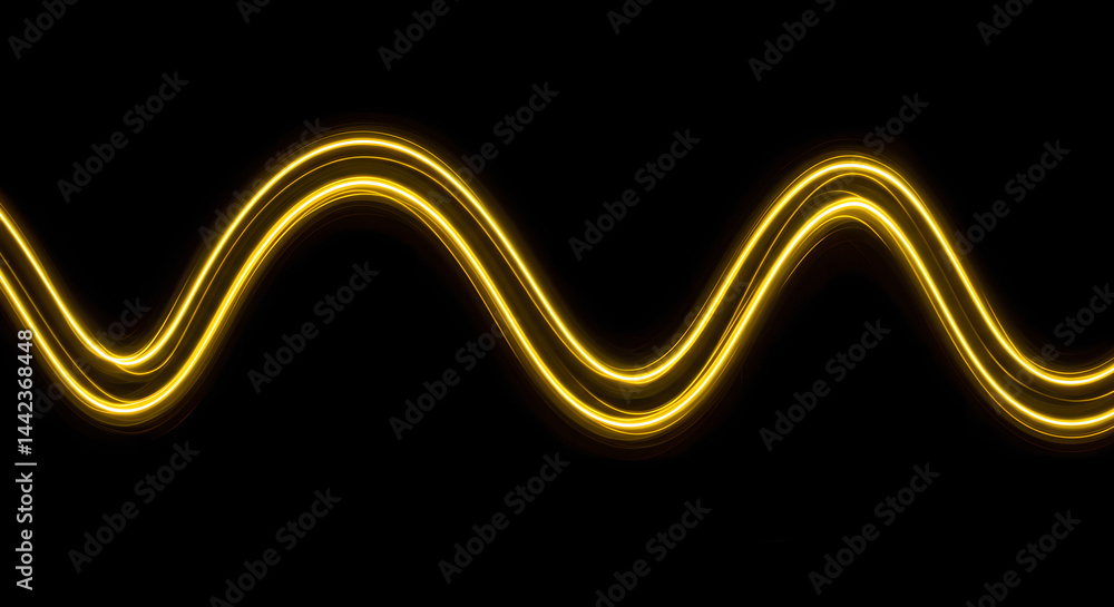 Poster abstract light effect creating yellow wavy lines on a dark background. energetic and fluid visual el