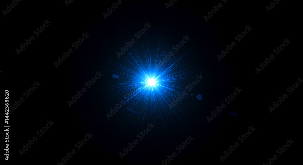Poster abstract blue light flare effect on black background with lens reflections. digital abstract concept