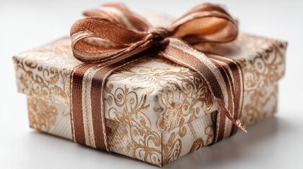 a beautifully wrapped gift with a ribbon on a white isolated background, elegant and festive look