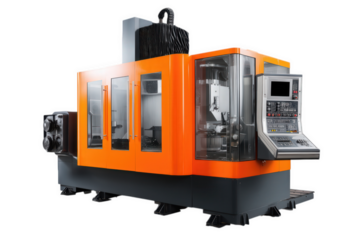 Orange Industrial Milling Machine On Transparent Background
