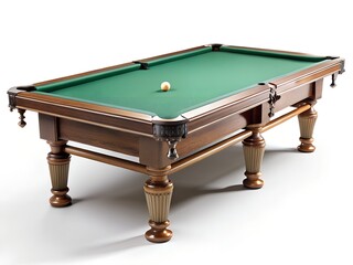 billiard table with balls and cue