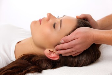 Fototapeta premium A stunning young lady receives a gentle massage on her forehead