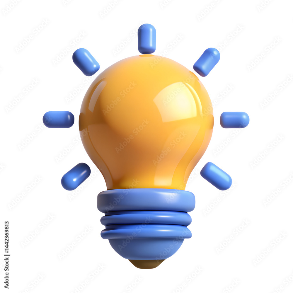 Poster stylized light bulb icon 3d rendering on background creative idea symbol
