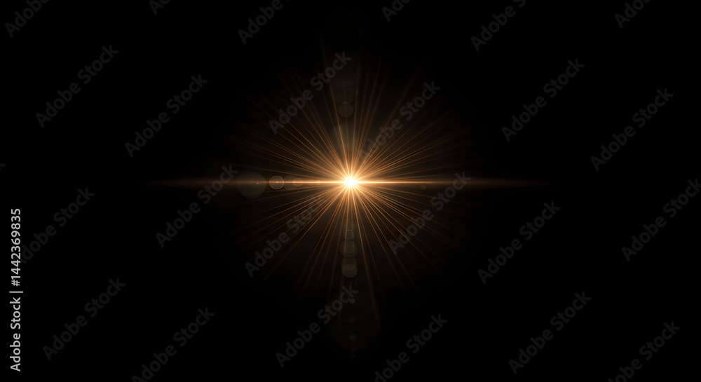 Aufkleber abstract lens flare effect with bright optical light rays on black background creating a starburst d