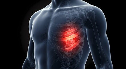 Human Ribcage with Highlighted Pain Area Anatomy Illustration