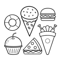 Simple Line Art Illustration of Summer Food and Drinks