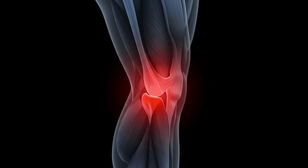 Human Knee Joint Anatomy with Pain Highlighted in Red