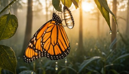 Monarch Butterfly Emergence: Transformation in Forest Sunlight