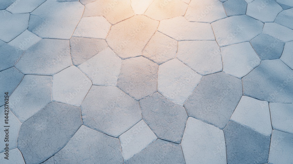Poster a geometric pattern of overlapping triangles in shades of blue and gray.