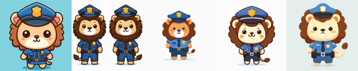 cute lion vector in police costume