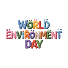 Colorful Fur Text "World Environment Day" PNG &ndash; Vibrant 3D Typography on Transparent Background


