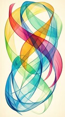 An abstract composition of colorful, flowing lines creating a dynamic visual rhythm.