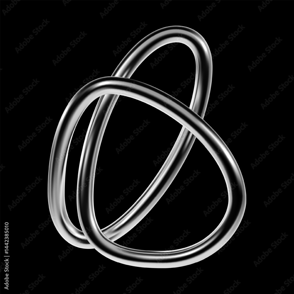Poster 3d chrome abstract shape with fluid metallic lines in y2k style. futuristic glossy wireframe element