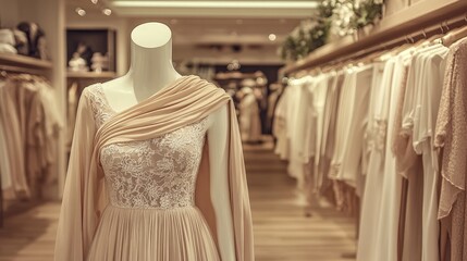 Fototapeta premium Elegant Fashion Mannequin Display in Store with Beautiful Dress