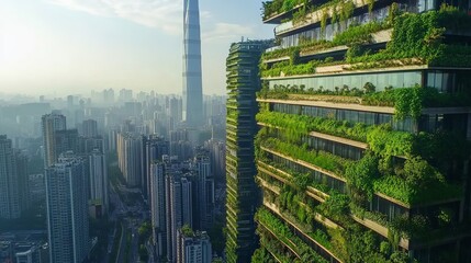 Obraz premium Green architecture urban landscape aerial view modern city sustainability concept