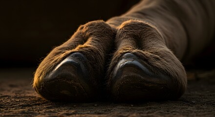Obraz premium Close Up of Hoof Resting on Dirt Ground Showing Fur and Texture