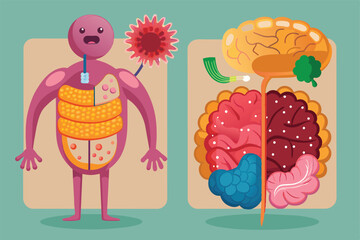 Vibrant and educational cartoon depicting human anatomy with various organs. Ideal for teaching and learning biology, healthcare concepts, and illustrating anatomical features in a fun way.