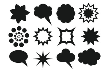 Comic burst explosion vector comic boom elements and speech bubbles in black silhouettes Ideal for comic designs pop art and retro style