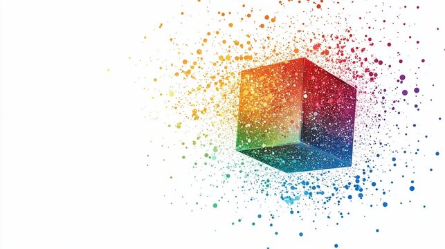 Abstract colorful cube exploding