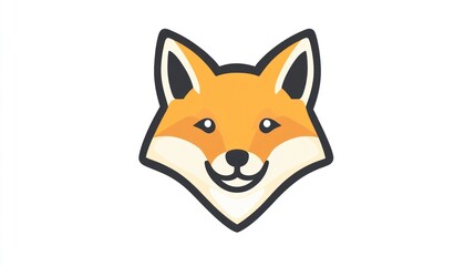 Cartoon fox head, smiling, simple design, graphic illustration, for use in children's books or educational materials