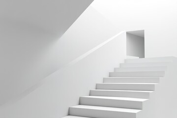 Minimal White Stairs Leading Up on Blank Background