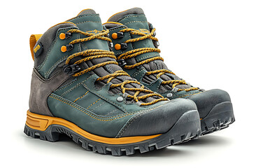 Pair Of Modern Hiking Boots Isolated On White Background Ready For Adventure
