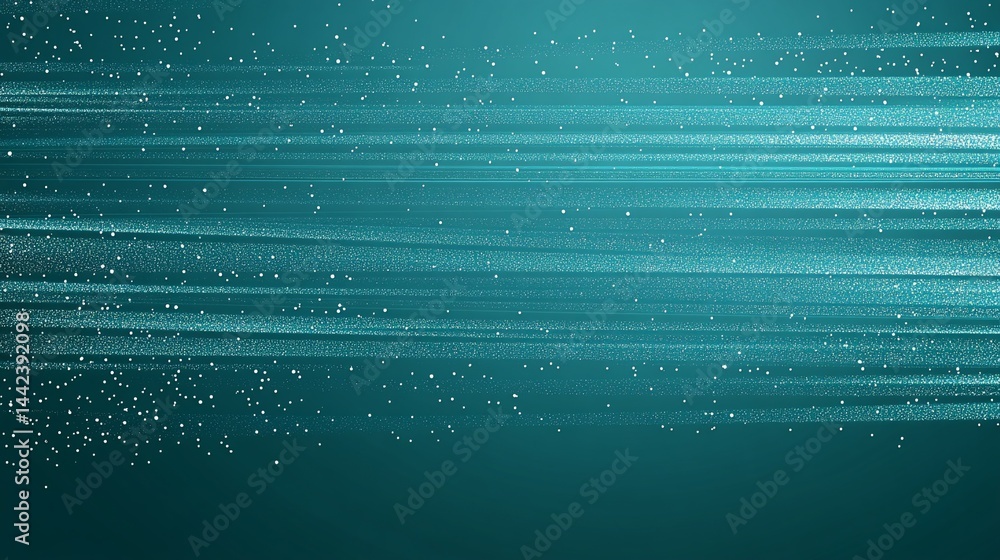 Poster abstract teal background with glowing horizontal light streaks and particles.